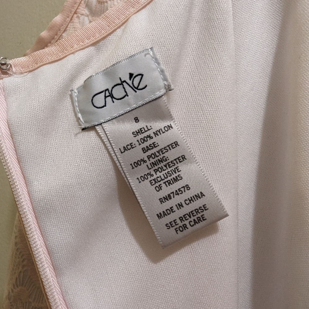 Cache Vintage Pink & White Lace Sheath Dress Sleeveless Scoop Neck Satin Trim- 8 - Picture 12 of 12